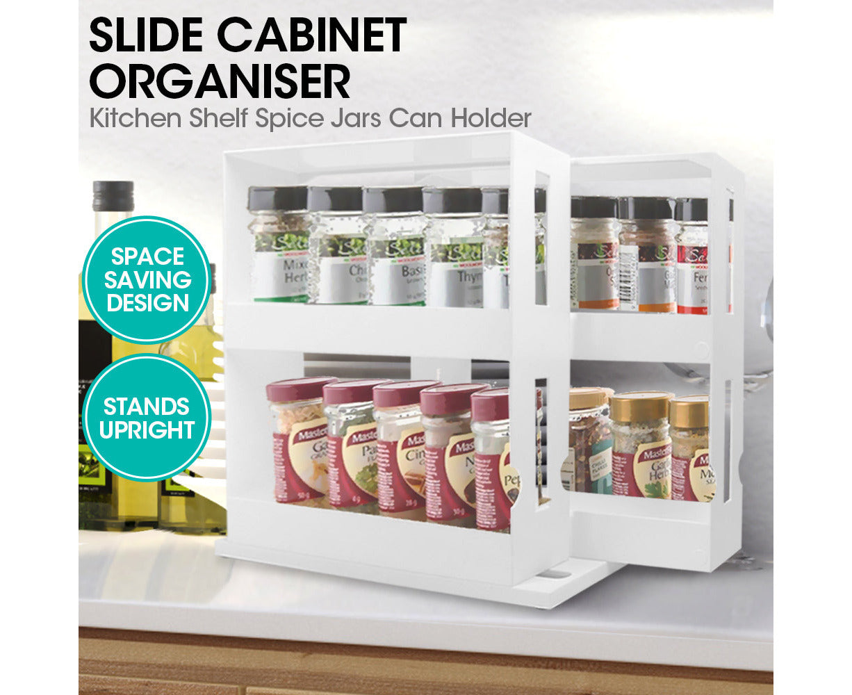 Rack Storage Slide Cabinet Organiser Pantry Kitchen Shelf Spice Jars Can Holder