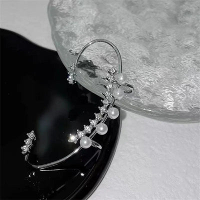 Silver Color Pearl Ear Cuff – Vintage Crystal Zircon Ear Clip, No Piercing Required, Fashion Jewelry for Women