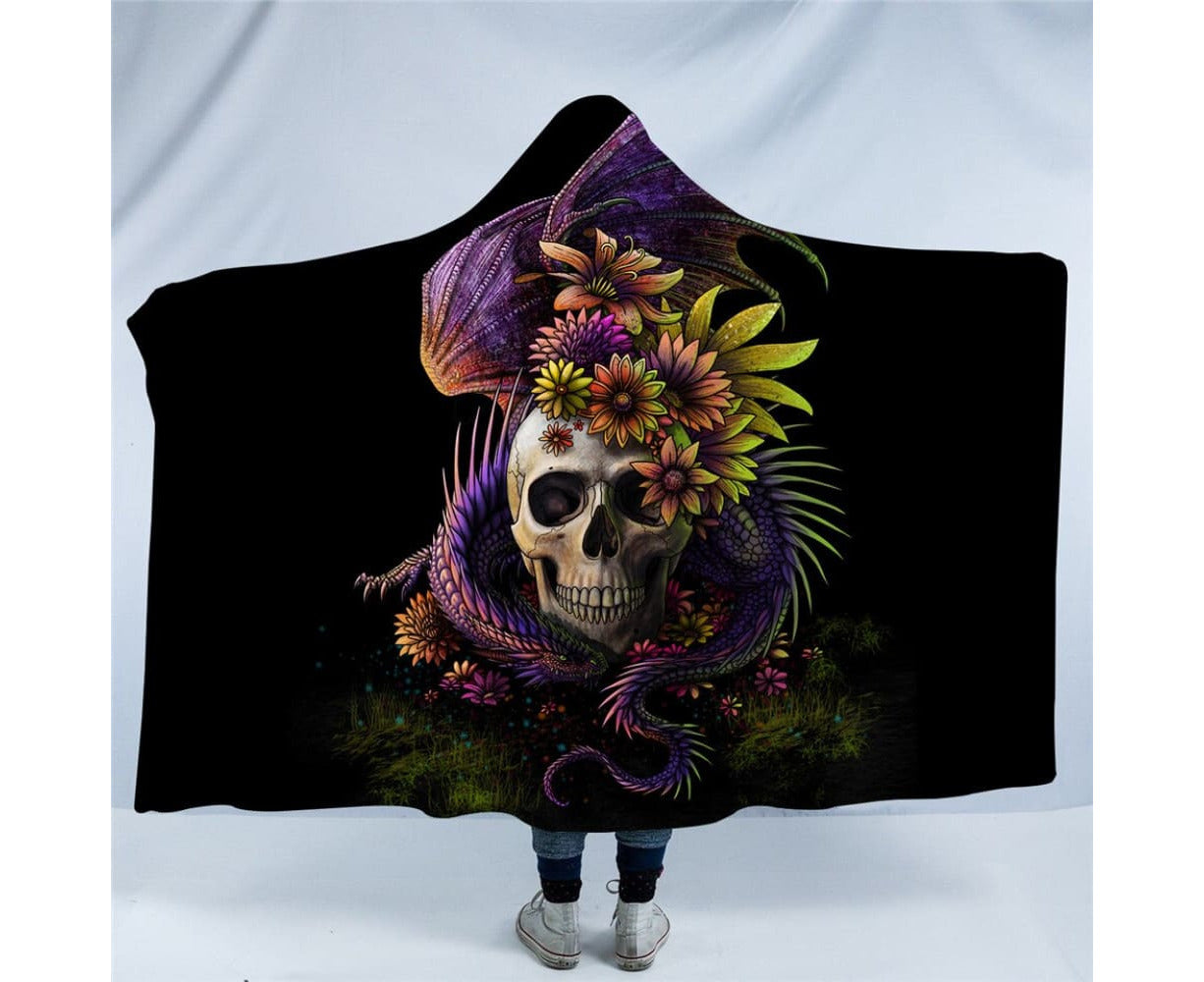 Hooded Blanket Flower Dragon 3D Printed Kids Sherpa Fleece